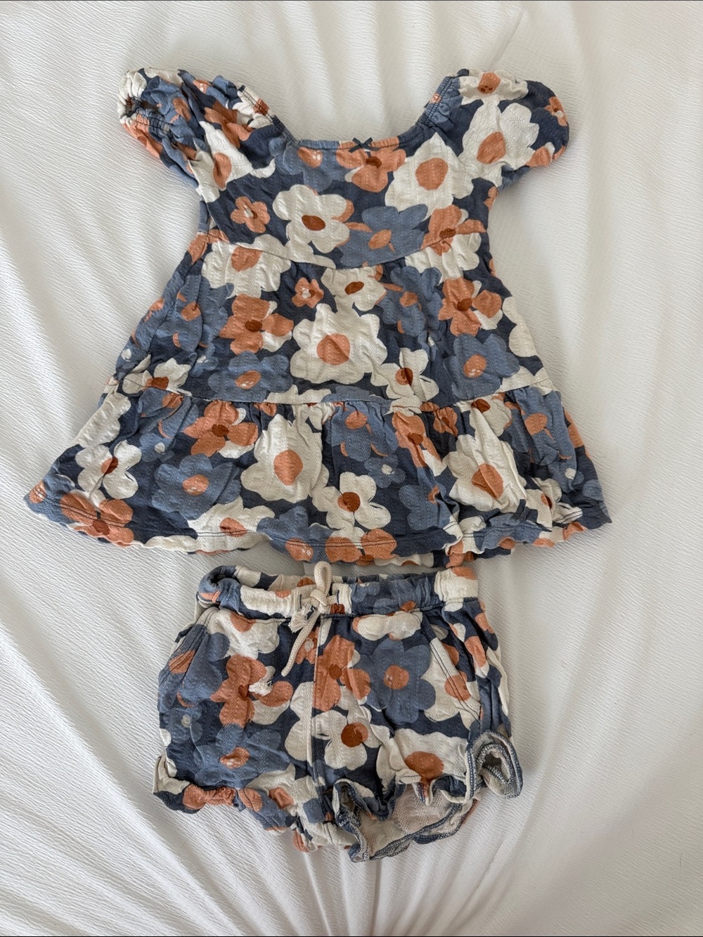 Kids Floral Matching Set - Blue & Cream Top with Rust Accents